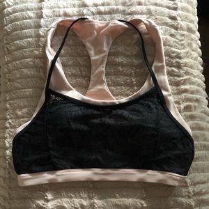 Fabletics bra, black, light dusty rose, large.